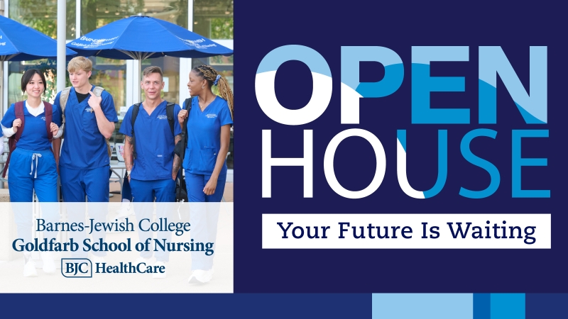 Open House invitation with four students standing next to each other. All details on the graphic are found on this page.